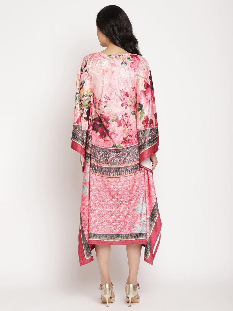Ahalyaa Women's Pink Color Digital Print Velvet Kaftan | Swadesiicart