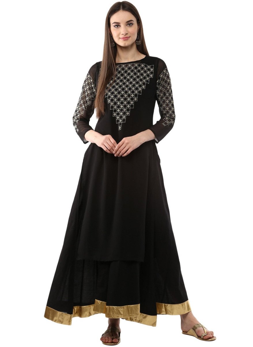 Ahalyaa Black Floor Length Double Layered Anarkali | Swadesiicart