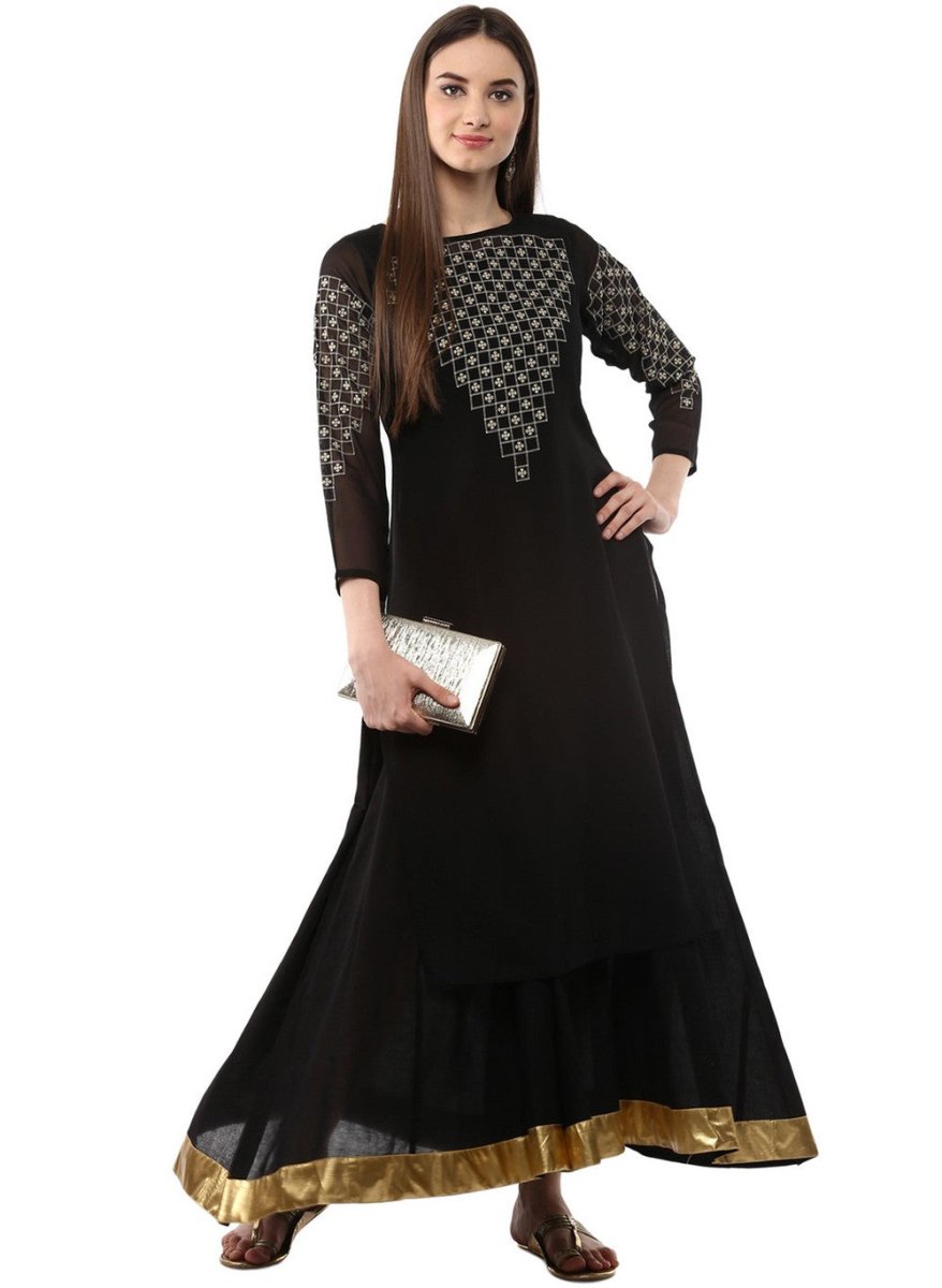 Ahalyaa Black Floor Length Double Layered Anarkali | Swadesiicart