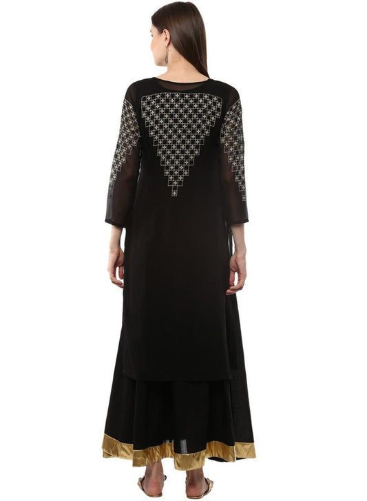 Ahalyaa Black Floor Length Double Layered Anarkali | Swadesiicart