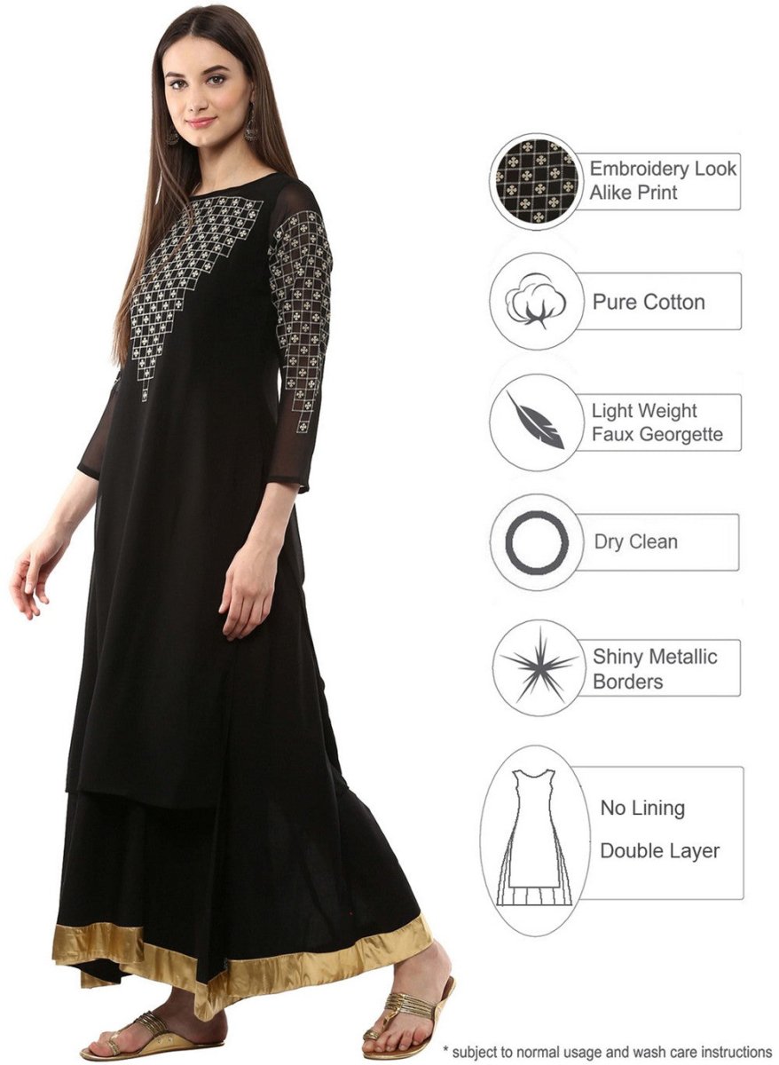 Ahalyaa Black Floor Length Double Layered Anarkali | Swadesiicart
