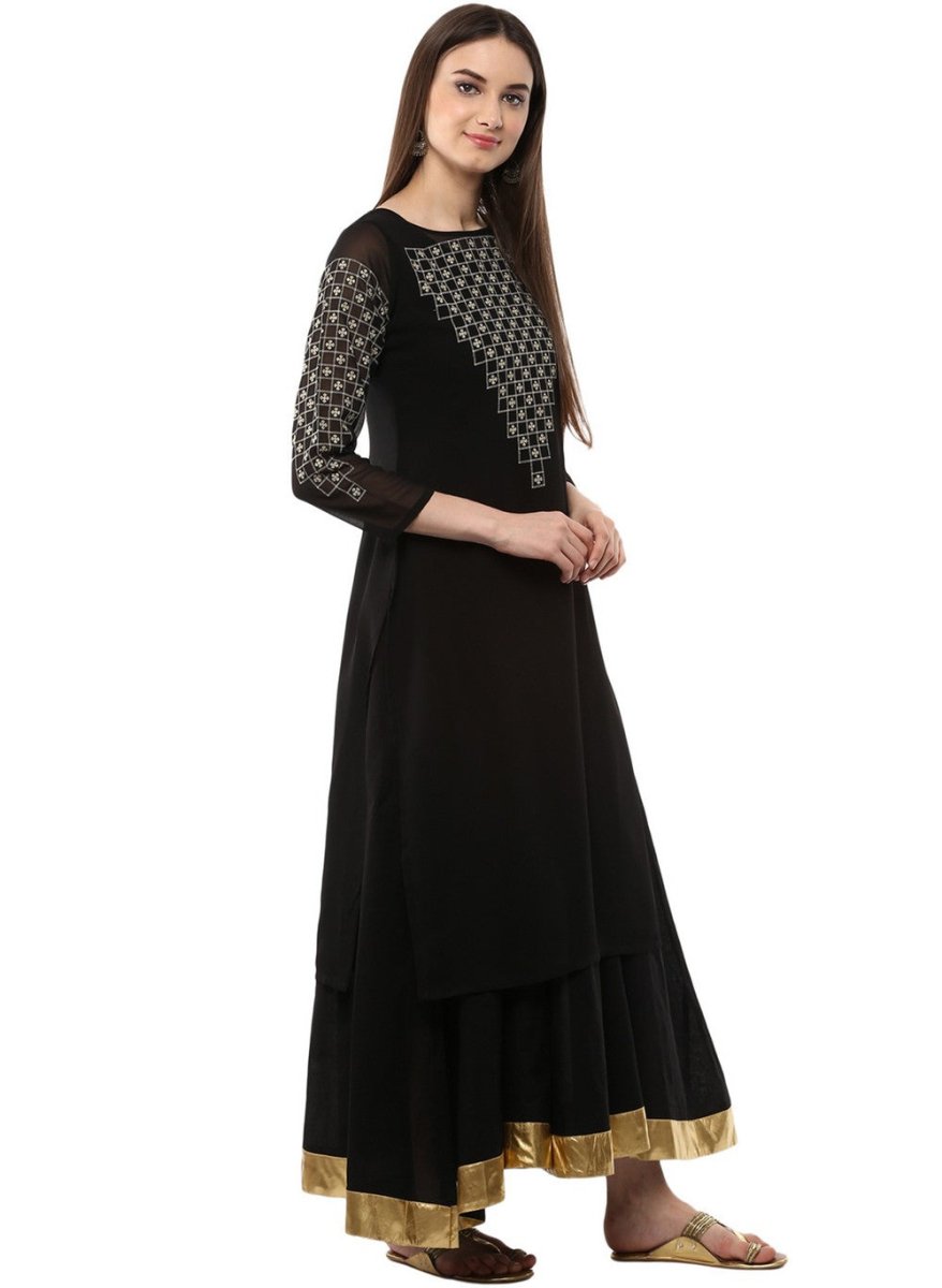 Ahalyaa Black Floor Length Double Layered Anarkali | Swadesiicart