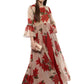 Ahalyaa Beige & Red Chanderi Floor Length Anarkali Dress | Swadesiicart