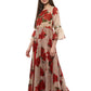 Ahalyaa Beige & Red Chanderi Floor Length Anarkali Dress | Swadesiicart