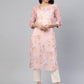 Ahalyaa Women Sheer Pink Floral Summer Chiffon Kurta | Swadesiicart