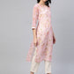 Ahalyaa Women Sheer Pink Floral Summer Chiffon Kurta | Swadesiicart