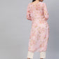 Ahalyaa Women Sheer Pink Floral Summer Chiffon Kurta | Swadesiicart