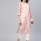 Ahalyaa Women Sheer Pink Floral Summer Chiffon Kurta | Swadesiicart