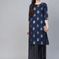Ahalyaa Navy Blue & Golden Foil Printed Layered Maxi Dress | Swadesiicart