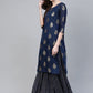 Ahalyaa Navy Blue & Golden Foil Printed Layered Maxi Dress | Swadesiicart