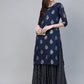 Ahalyaa Navy Blue & Golden Foil Printed Layered Maxi Dress | Swadesiicart