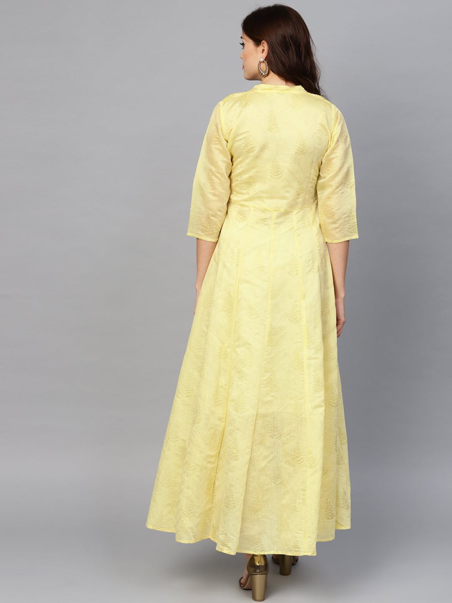Ahalyaa Yellow Metallic Printed Koti Style Kurta For Women | Swadesiicart