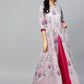 Ahalyaa Women Grey & Pink Floral Printed Layered Beautiful Maxi Dress | Swadesiicart