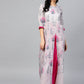 Ahalyaa Women Grey & Pink Floral Printed Layered Beautiful Maxi Dress | Swadesiicart