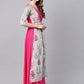 Ahalyaa Grey & Pink Floral Print Layered Anarkali Kurta | Swadesiicart