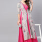 Ahalyaa Grey & Pink Floral Print Layered Anarkali Kurta | Swadesiicart