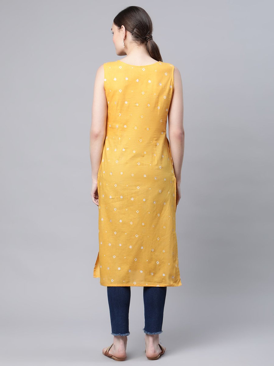 Ahalyaa Women's Mustard Pure Cotton Printed Kurta | Swadesiicart