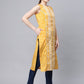 Ahalyaa Women's Mustard Pure Cotton Printed Kurta | Swadesiicart