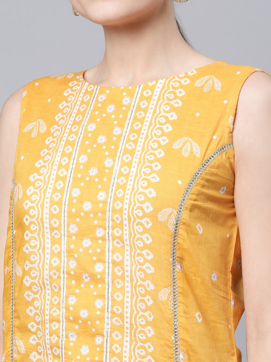 Ahalyaa Women's Mustard Pure Cotton Printed Kurta | Swadesiicart