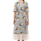 Ahalyaa Ash Blue & Cream Floral Cotton Blend Double Layered Summer Kurta Dress | Swadesiicart