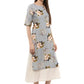 Ahalyaa Ash Blue & Cream Floral Cotton Blend Double Layered Summer Kurta Dress | Swadesiicart