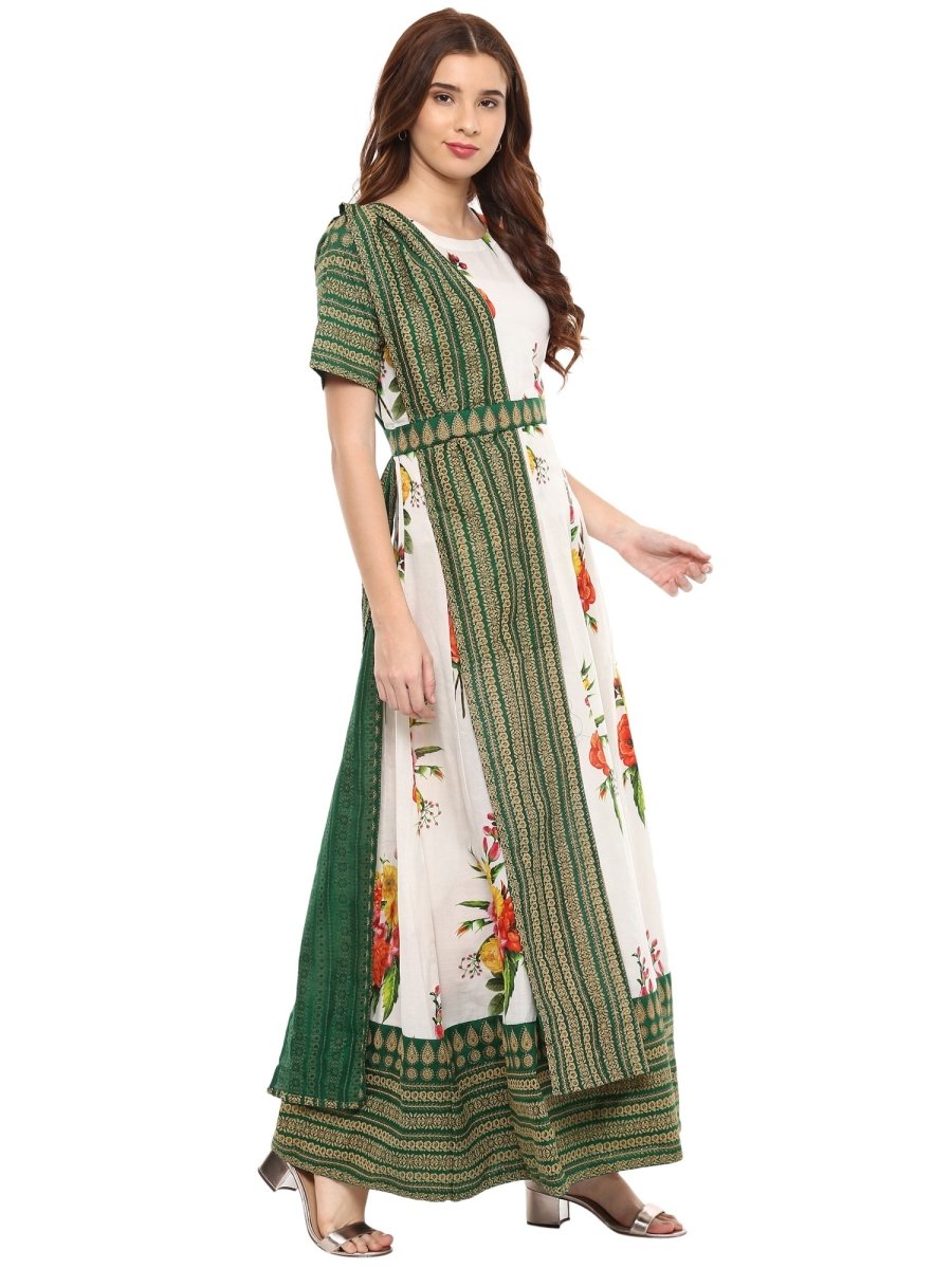 Ahalyaa Cotton Floral Attached Dupatta With Belt Flared Kurta | Swadesiicart