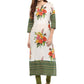 Ahalyaa Floral Cotton Blend Straight Off white Kurta | Swadesiicart