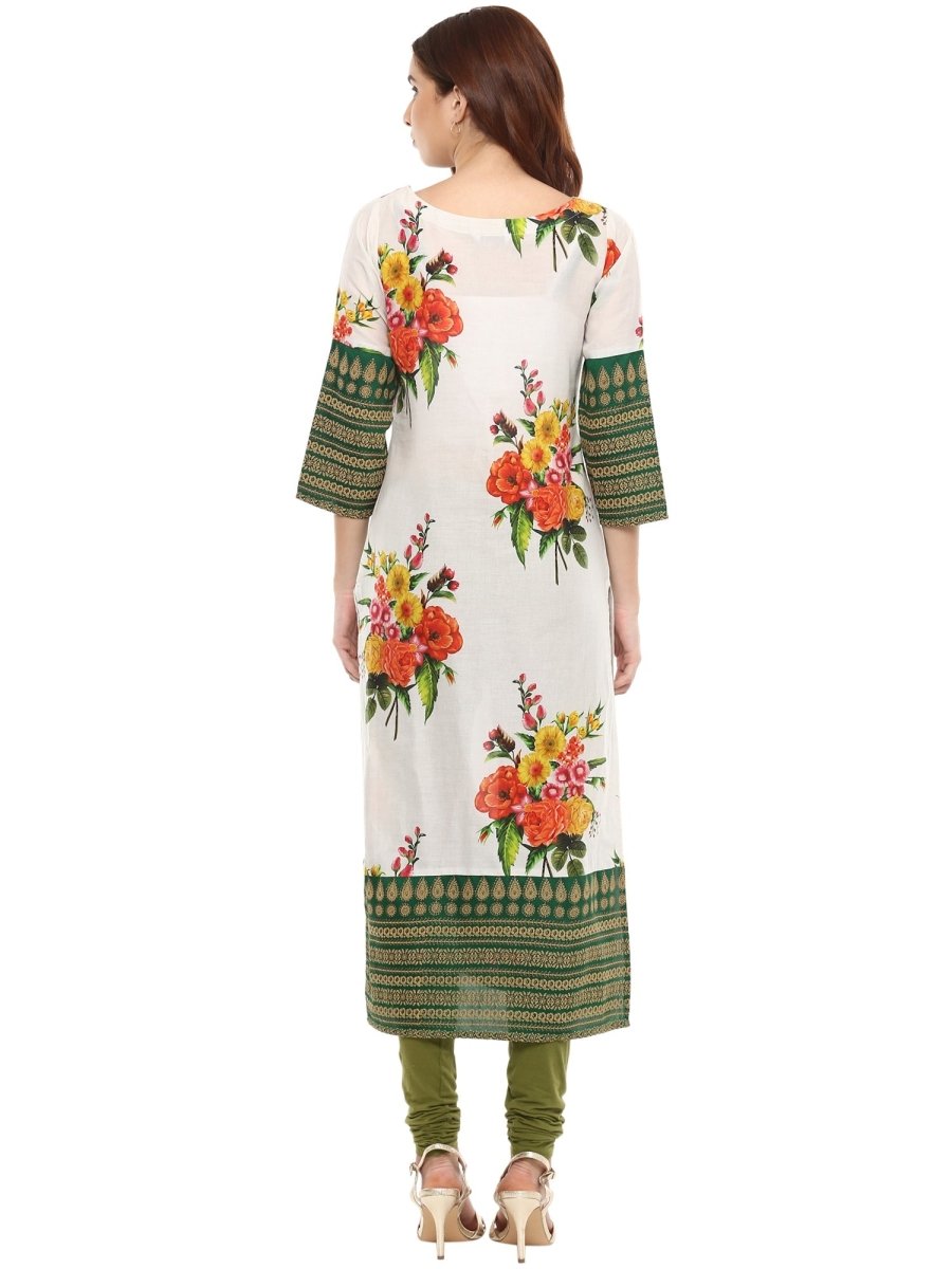 Ahalyaa Floral Cotton Blend Straight Off white Kurta | Swadesiicart