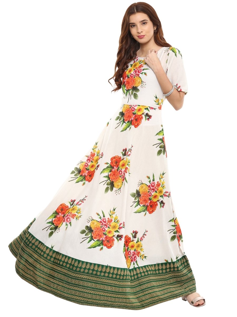 Ahalyaa Printed Pure Cotton Blend Flared Beautiful Kurta Dress | Swadesiicart