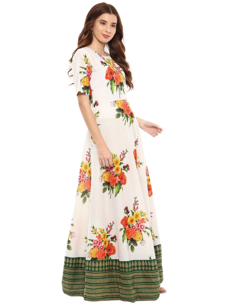 Ahalyaa Printed Pure Cotton Blend Flared Beautiful Kurta Dress | Swadesiicart