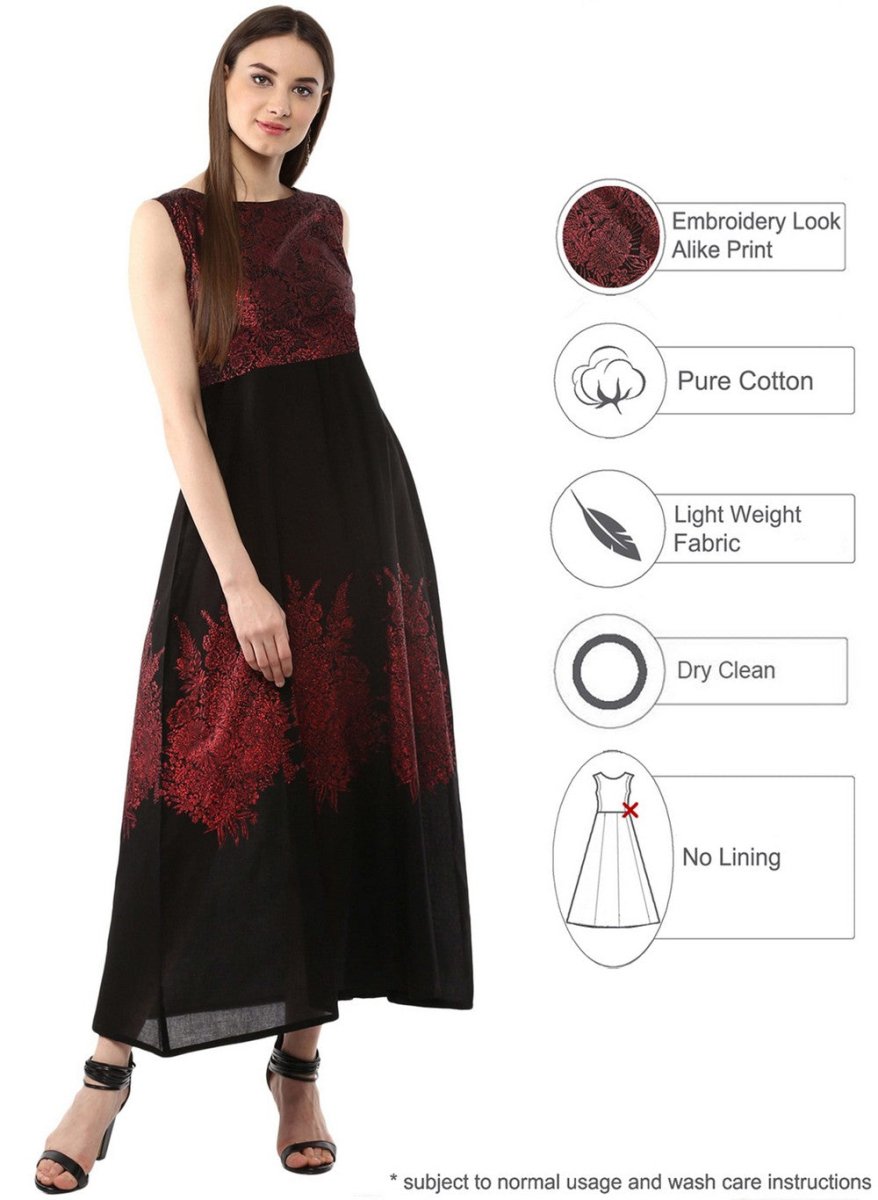 Ahalyaa Women Black and Red Indo western Cotton Blend Kalidar Kurta | Swadesiicart