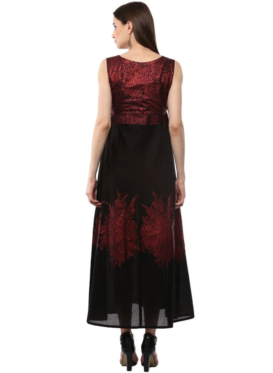 Ahalyaa Women Black and Red Indo western Cotton Blend Kalidar Kurta | Swadesiicart