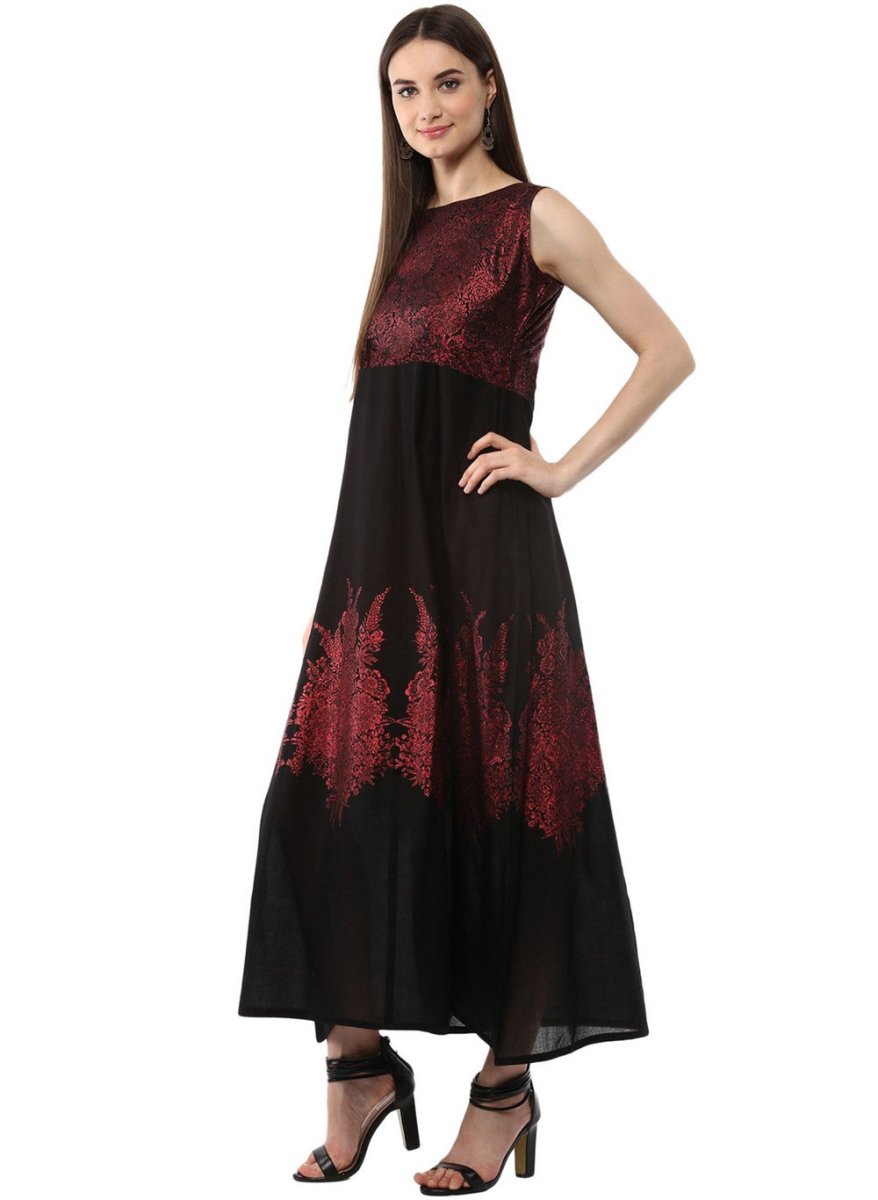 Ahalyaa Women Black and Red Indo western Cotton Blend Kalidar Kurta | Swadesiicart
