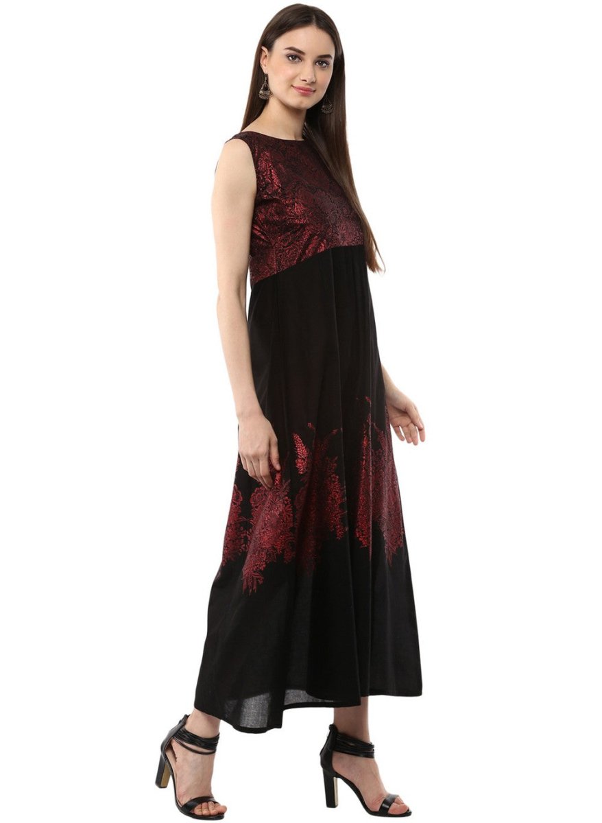 Ahalyaa Women Black and Red Indo western Cotton Blend Kalidar Kurta | Swadesiicart