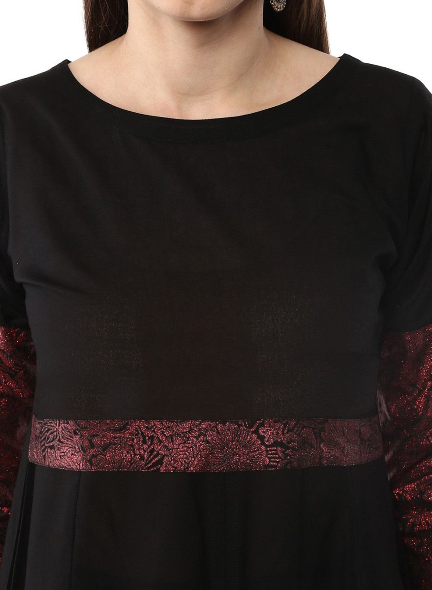 Ahalyaa Black & Red Cotton Blend Floor Length Anarkali Kurta Dress | Swadesiicart