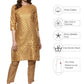 Ahalyaa Short Beige Cotton Blend Kurta With Metallic Gold Chevron Print | Swadesiicart