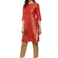 Ahalyaa Fiery Red Cotton Blend Kurta With Metallic Gold Print | Swadesiicart