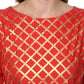 Ahalyaa Fiery Red Cotton Blend Kurta With Metallic Gold Print | Swadesiicart