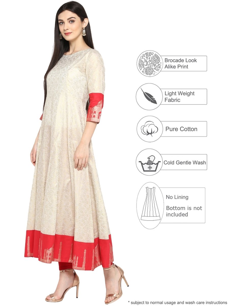 Ahalyaa Off White & Red Gold Printed Anarkali | Swadesiicart