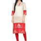 Ahalyaa Off White & Red Metallic Printed Straight Cotton Blend Beautiful Kurta | Swadesiicart