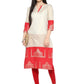 Ahalyaa Off White & Red Metallic Printed Straight Cotton Blend Beautiful Kurta | Swadesiicart