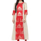 Ahalyaa Taj Mahal Print and Brocade Look Off White & Red Kurta | Swadesiicart