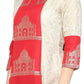 Ahalyaa Taj Mahal Print and Brocade Look Off White & Red Kurta | Swadesiicart