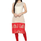 Ahalyaa Off White & Red Metallic Printed Straight Cotton Blend Kurta | Swadesiicart