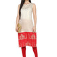 Ahalyaa Off White & Red Metallic Printed Straight Cotton Blend Kurta | Swadesiicart