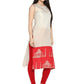 Ahalyaa Off White & Red Metallic Printed Straight Cotton Blend Kurta | Swadesiicart