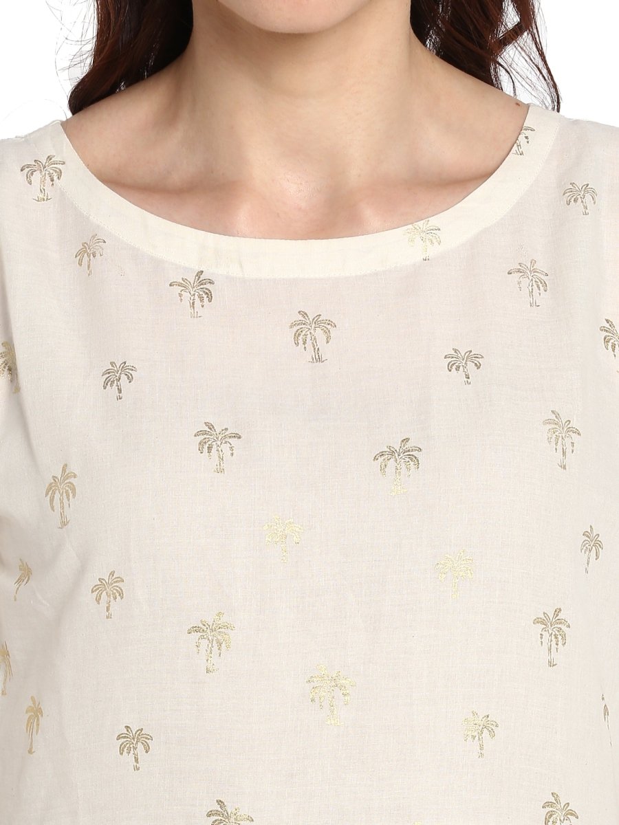 Ahalyaa Women White Printed Fit and Flare Dress | Swadesiicart