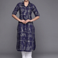 Ahalyaa Women Navy Blue & Silver Printed Pathani Kurta | Swadesiicart