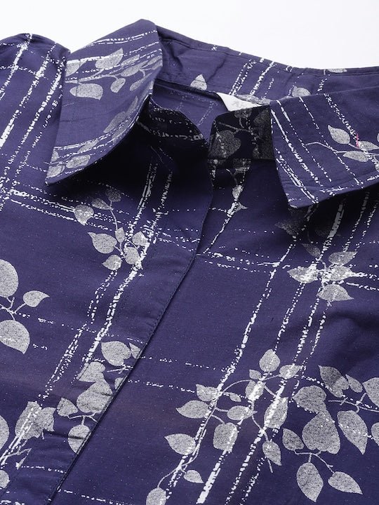 Ahalyaa Women Navy Blue & Silver Printed Pathani Kurta | Swadesiicart
