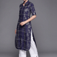 Ahalyaa Women Navy Blue & Silver Printed Pathani Kurta | Swadesiicart